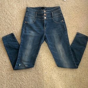 Refuge Hi-Waist Super Skinny Distressed Blue Jeans